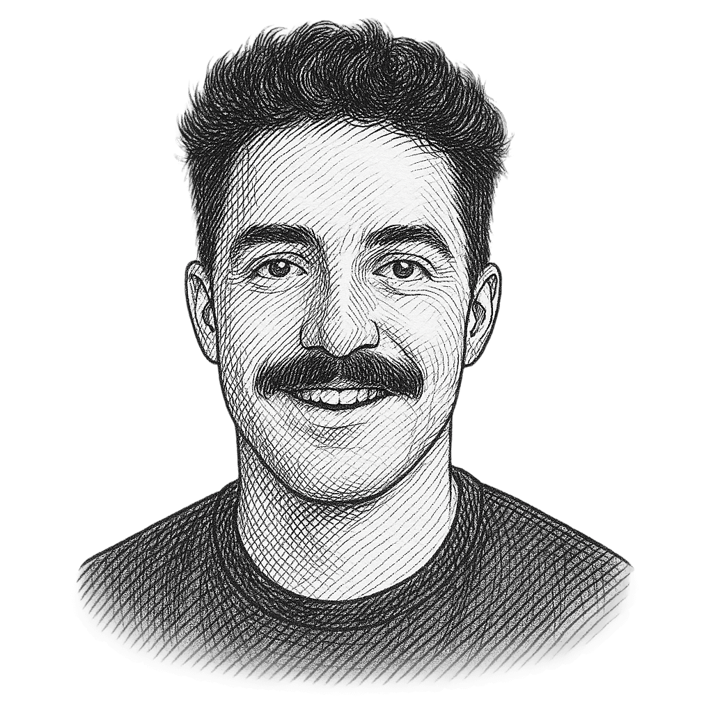 A hand-drawn portrait of Kent Wilson